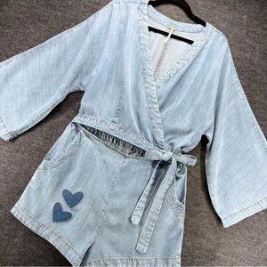 Free People Shorts Romper Jumper Womens Large Chambray